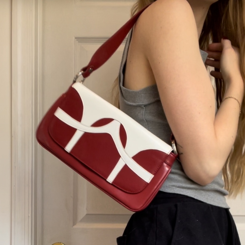 Red and White Shoulder Bag - Classic Colorblock Design
